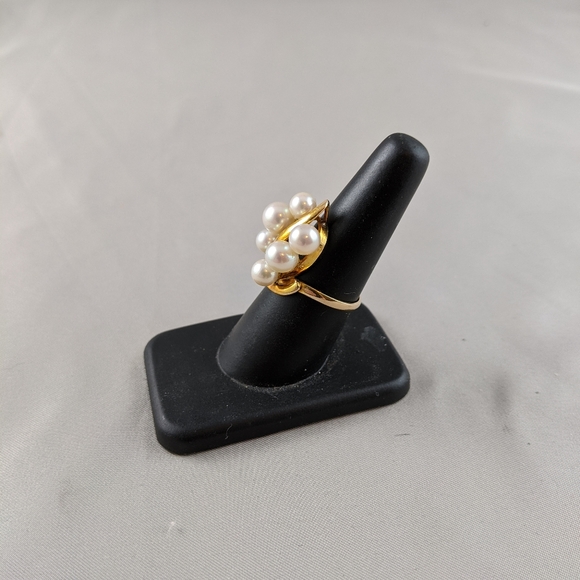 14K Yellow Gold Ring w/ 6 Pearls Size 7.75 - Picture 8 of 8